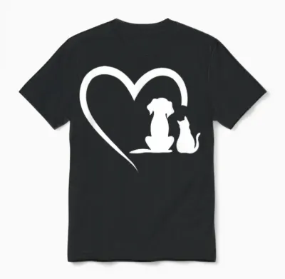 Dog Puppy and Baby Cat Heart - Animal Dog & Cat Heart T-Shirt for Men Women Girls Kids Unisex T-Shirt - Black