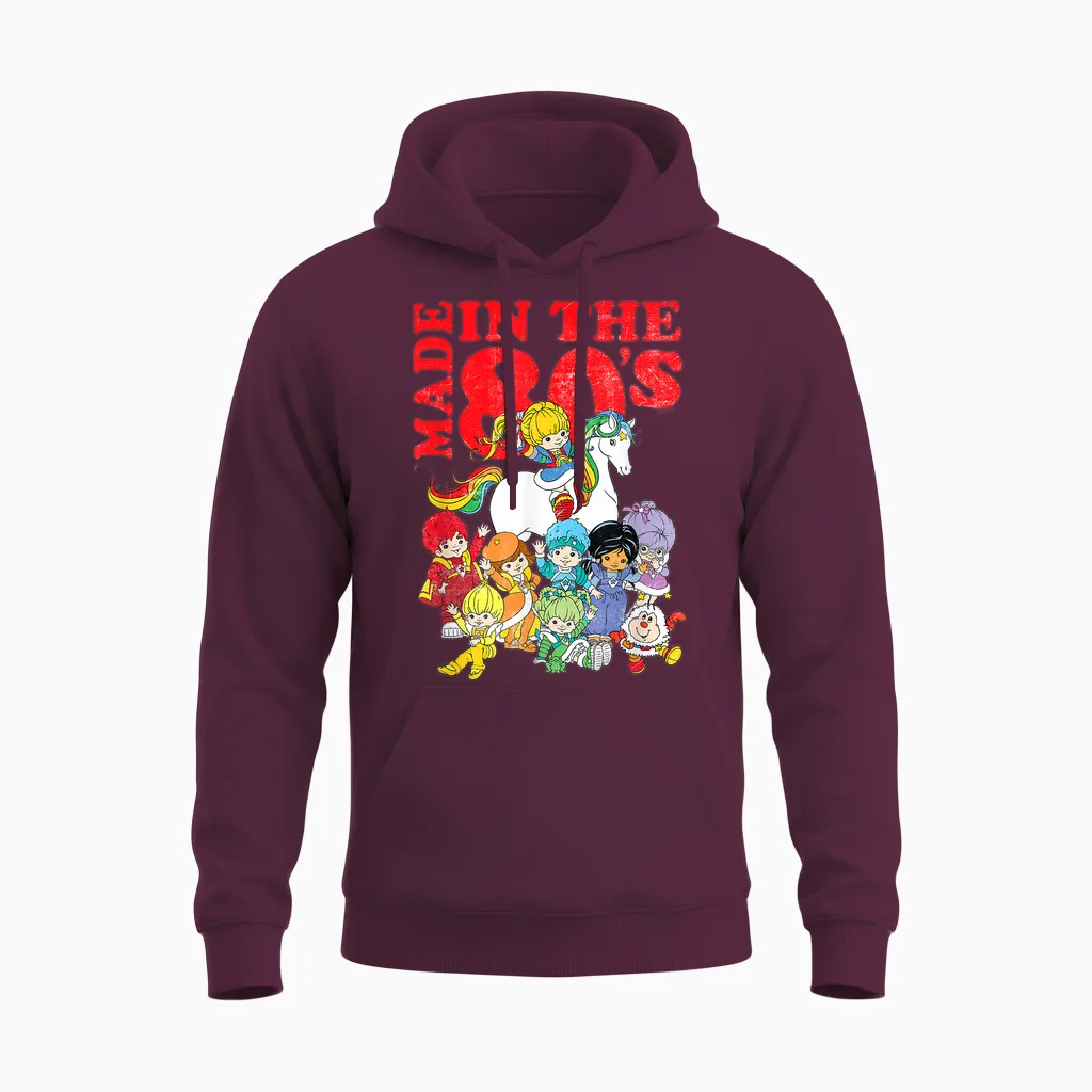 Rainbow Brite Made in the 80's Distressed Group Shot Unisex Hoodie in Maroon