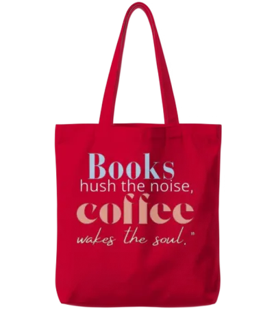 Books Hush Noise Coffee Wakes Soul Tote Bags - Red
