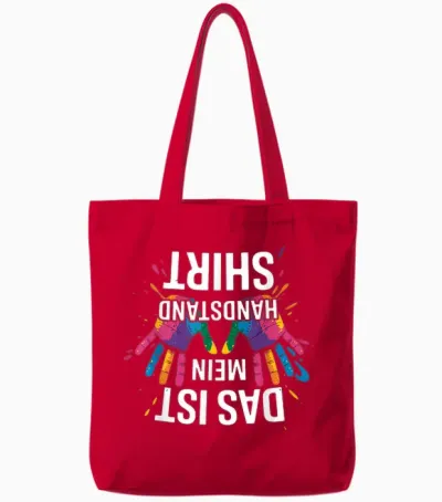 T-Shirt with German Text "turnerin Gymnastik Turnen Das Ist Mein Handstand" Tote Bags - Red