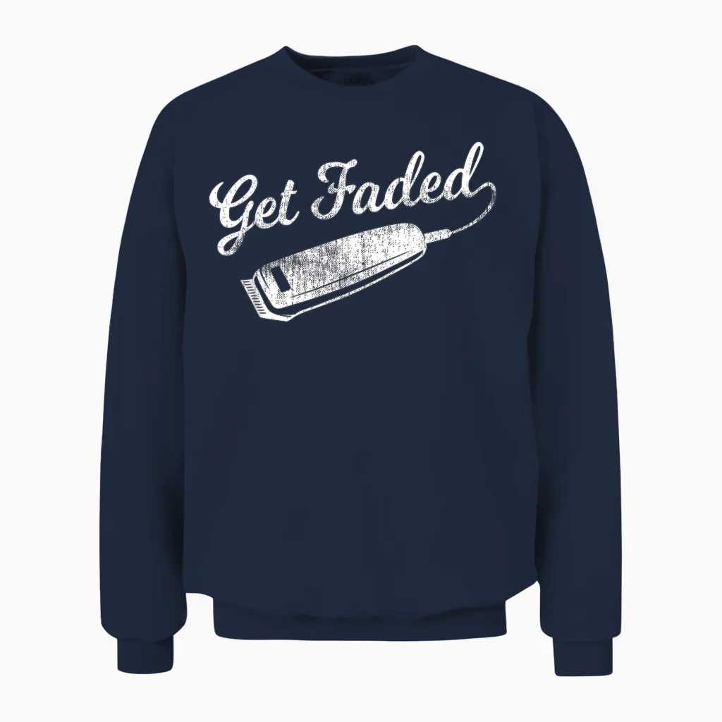 Vintage Distressed Barber T-Shirt - Get Faded Script Tail Te Unisex Sweatshirt in Navy
