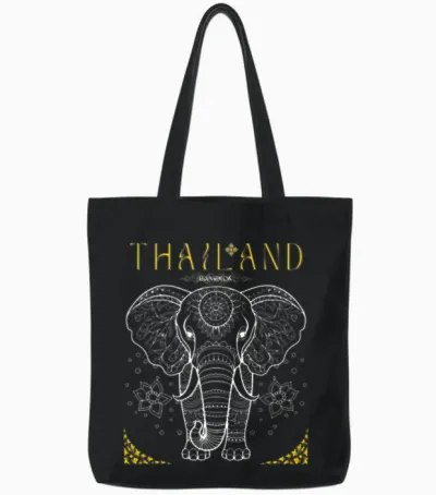 Thailand Elephant Tote Bags - Black