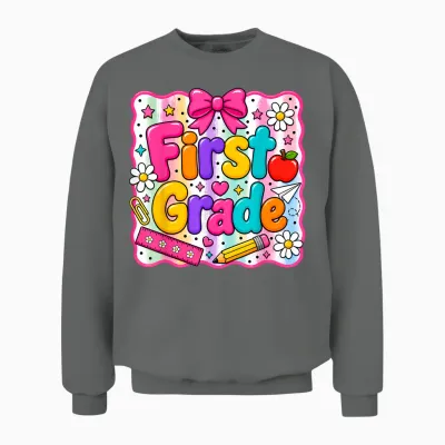First Grade Back to School Coquette 1st Grade Teachers Girls Unisex Sweatshirt - Graphite Heather