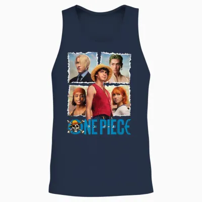 Children's One Piece Straw Hat Group T-Shirt, Blue Unisex Tank Top - Navy