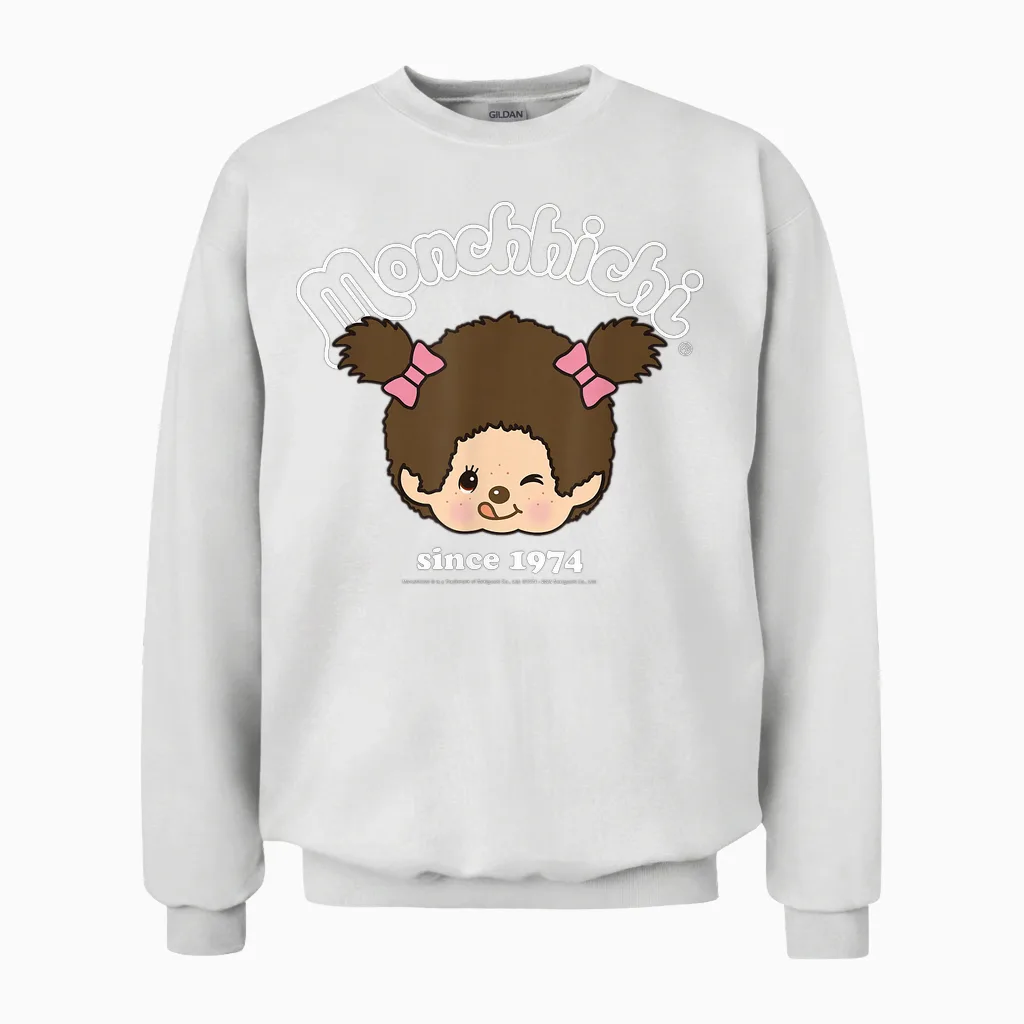 Monchhichi Since 1974 Happy Little Fluffy Girl Unisex Sweatshirt in White