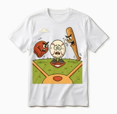 Funny Baseball Cartoon Unisex T-Shirt - White