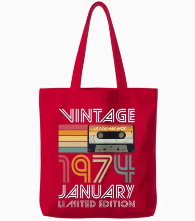 50th Birthday Vintage January 1974 Limited Edition Tote Bags - Red