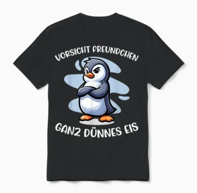 Vorsicht Freundchen Ganz Dünnes Eis Lustiger Pinguin Ironie Unisex T-Shirt - Black