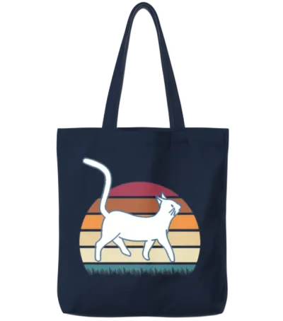 Retro Cat Tote Bags - Navy