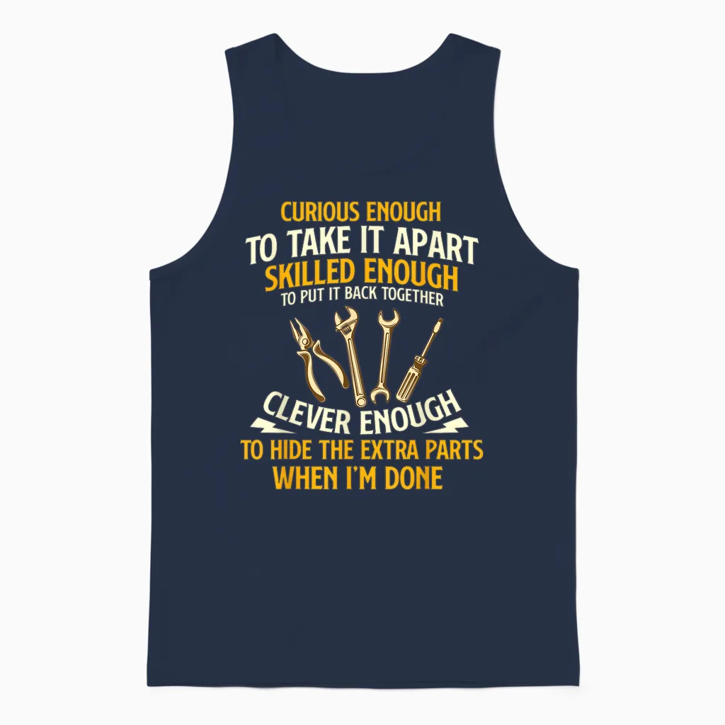 Curious Enough to Take It Apart - Car Guy Auto Mechanic Unisex Tank Top in Navy