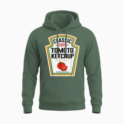 Tomato Ketchup Condiment Diy Halloween Costume Matching Unisex Hoodie - Military Green