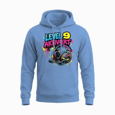 9. Geburtstag Jungen Video Gamer Level 9 Aktiviert Unisex Hoodie - Carolina Blue