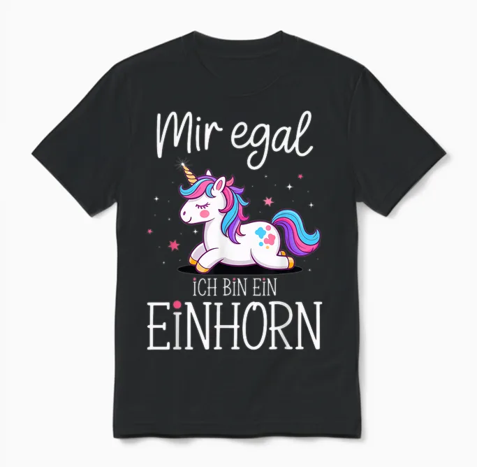 Mir Egal Ich Bin Ein Einhorn Costume Carnival Fancy Dress Unisex T-Shirt in Black
