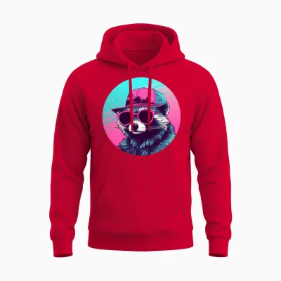 Style Raccoon Lovers Retro Unisex Hoodie - Red