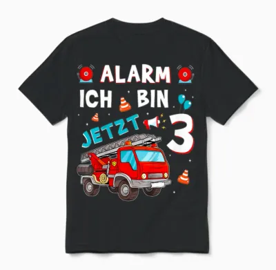 Children's 3rd Birthday Boy Girl Fire Brigade Gifts Fire Engine T-Shirt, Black Unisex T-Shirt - Black
