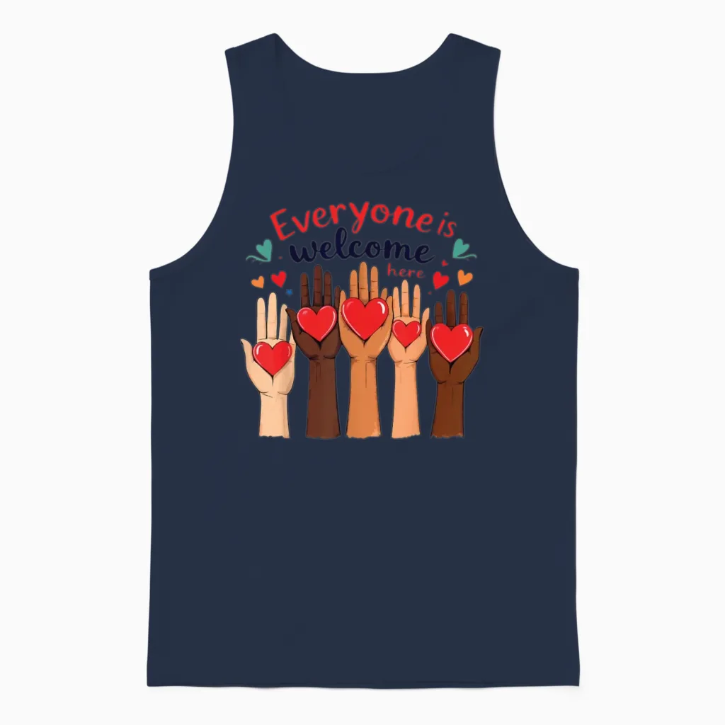 Everyone Is Welcome Here Idaho Teacher Unisex Tank Top in Navy