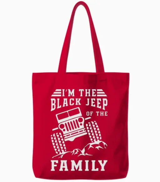 Black Jeep of the Family Tote Bags in Red