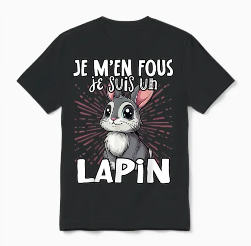 Je M'en Fous Je Suis Un Lapin Cute Rabbit T-Shirt, Black, S Unisex T-Shirt in Black