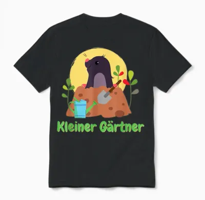 Süßer Maulwurf Kleiner Gärtner Kinder Motiv. Gartenarbeit Unisex T-Shirt - Black