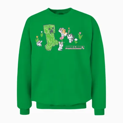 Minecraft Creeper with Bunnies and Cats Pixel Garden Unisex Sweatshirt - Irish Green
