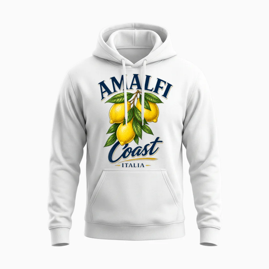 Amalfi Coast | Amalfiküste Limoncello Zitronen Backprint Unisex Hoodie in White