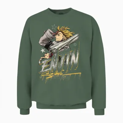 Enjin Portrait Outline with Stars Anime Unisex Sweatshirt - Military Green