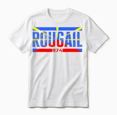Island of the Réunion 974 Representing Creole Rouge Flag T-Shirt, Black Unisex T-Shirt - White