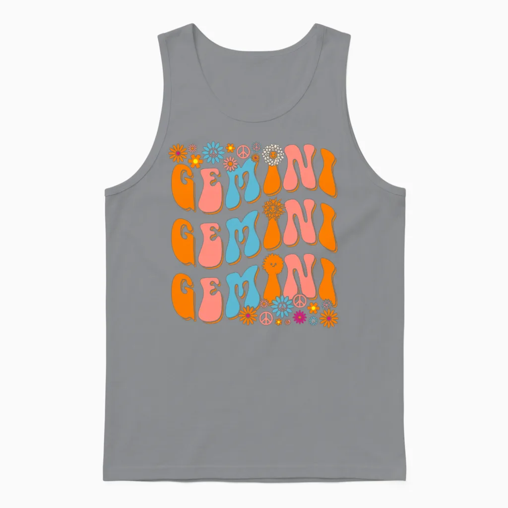 Retro Hippie Gemini Birthday Unisex Tank Top in Sport Grey