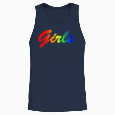 Girls Rainbow Lettering Retro Unisex Tank Top - Navy