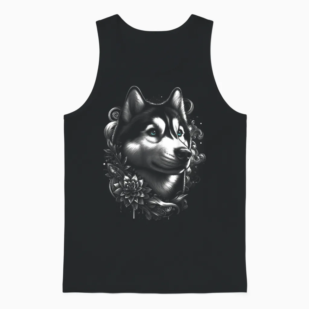 Cooler Husky Mit Blauen Augen Und Blumen Deko Unisex Tank Top in Black