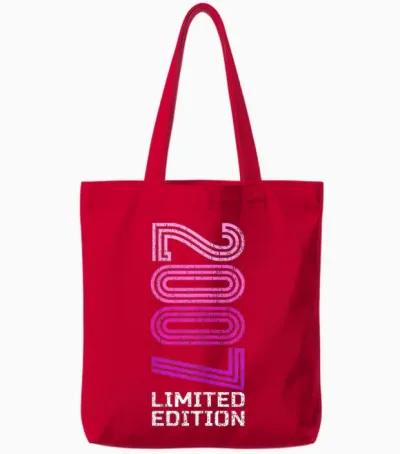 18 Years Man Woman 2007 Birthday 18 Years Limited Edition T-Shirt, Black, S Tote Bags - Red