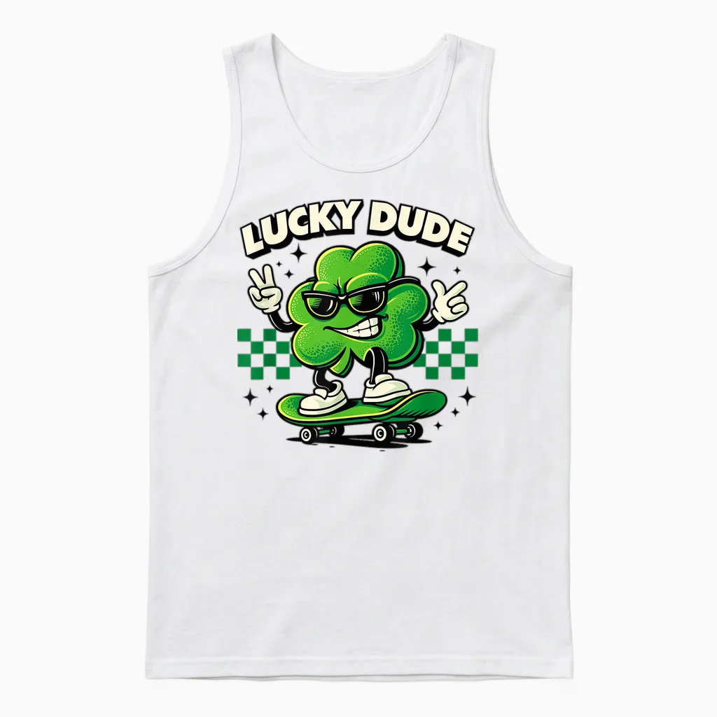 Lucky Dude Trèfle Patineur Trèfle St Patrick Unisex Tank Top in White
