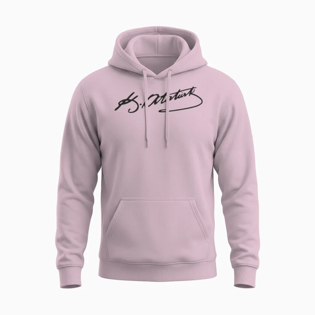 Atatürk Imza Unisex Hoodie in Light Pink