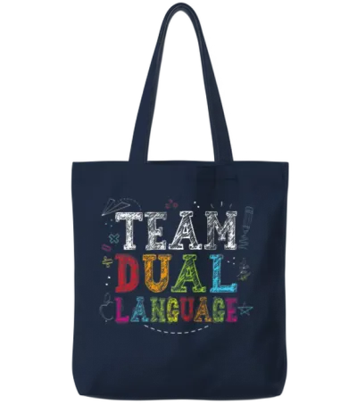 Team Dual Language Back to School Bilingual Kids Tote Bags - Navy