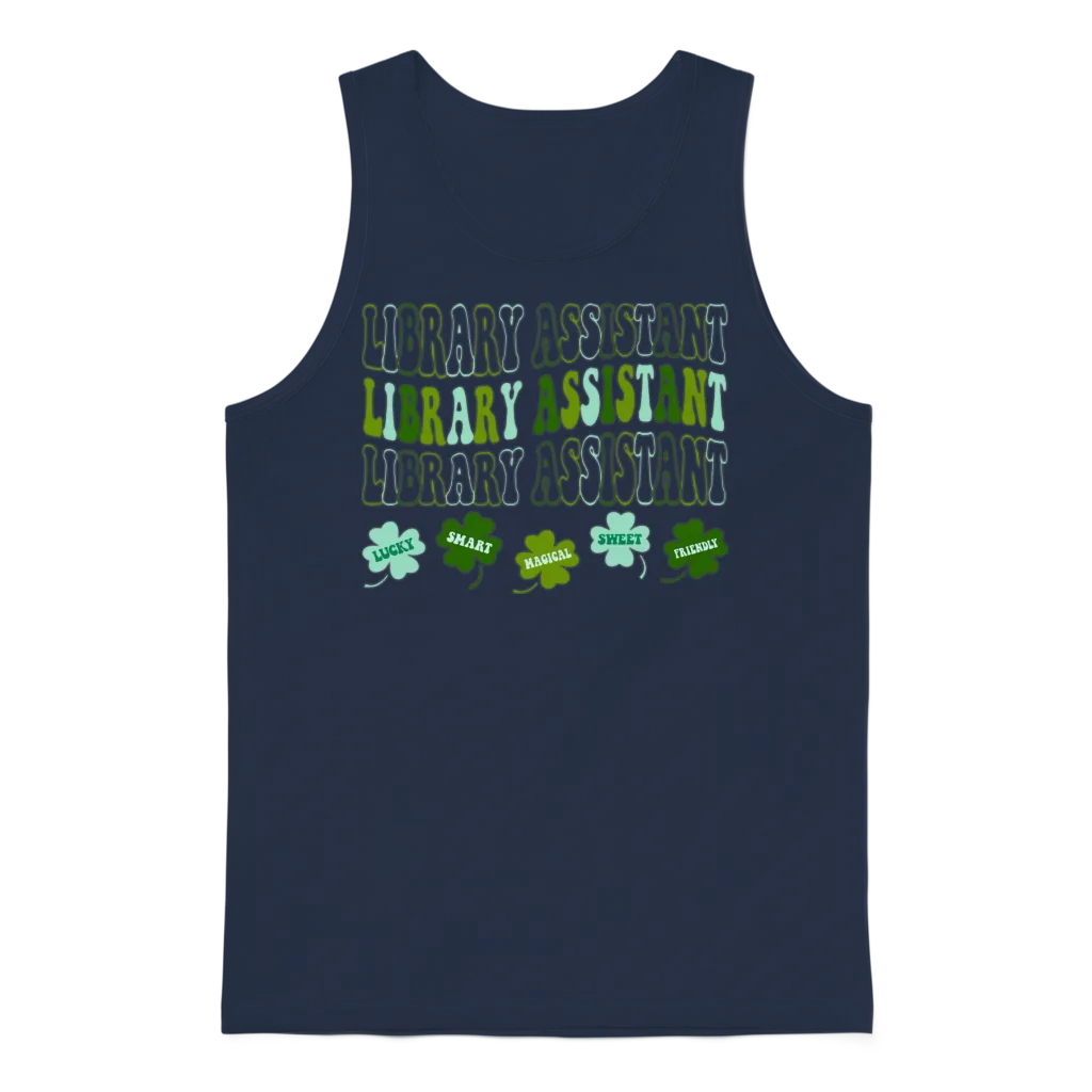 Funny Library Assistant Shamrocks St Patricks Day Unisex Tank Top - Navy