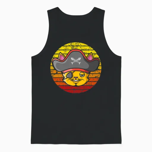 Pirate Cat Retro Lovers Gift Unisex Tank Top in Black