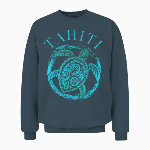 French Polynesia Holiday Souvenir Turtle Tahiti T-Shirt, Black, S Unisex Sweatshirt - Dark Heather