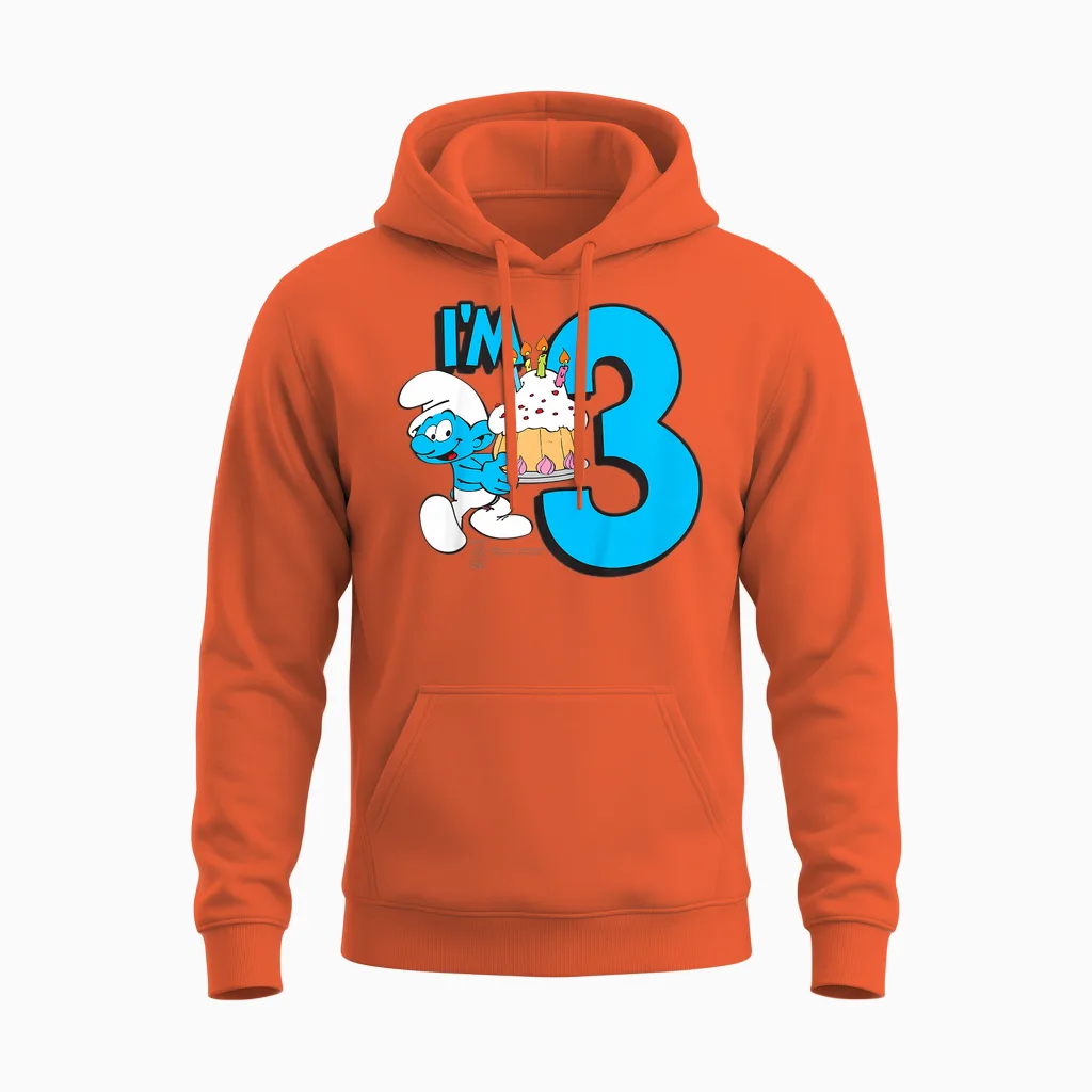 Kinder the Smurfs Schlumpfe Birthday I'm 3 Unisex Hoodie in Orange