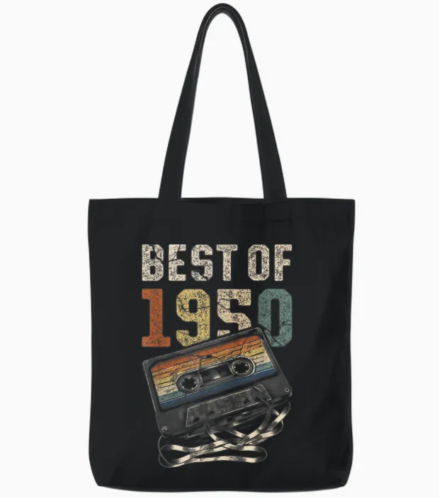 Best of 1950 Cassette 75 Years Music Retro Birthday T-Shirt, Black, S Tote Bags in Black