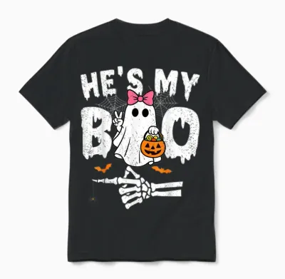 He's My Boo Matching Couple Halloween Couples She's My Boo Unisex T-Shirt - Black