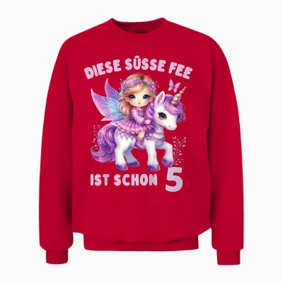 Geburtstag 5 Jahre Mädchen, Fee, Einhorn, 5. Geburtstag Feen Unisex Sweatshirt - Red