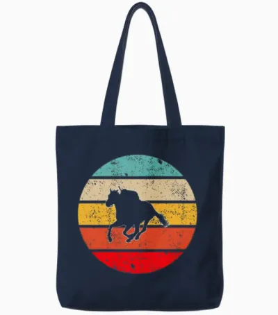 Horse Retro Tote Bags - Navy