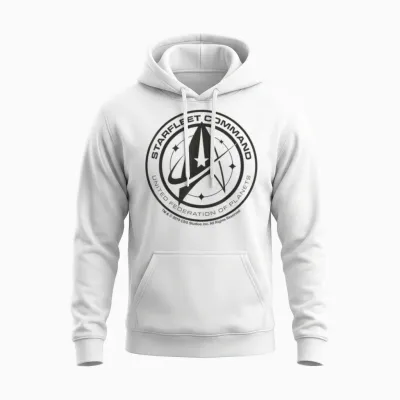 Star Trek Discovery Starfleet T-Shirt Command Pin, Grey, S Unisex Hoodie - White