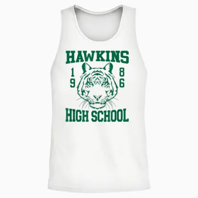 Stranger Things 4 Hawkins High School Green Logo Unisex Tank Top - White