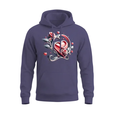 Valentine's Day Artistic Badge Design Unisex Hoodie - Heather Sport Dark Navy