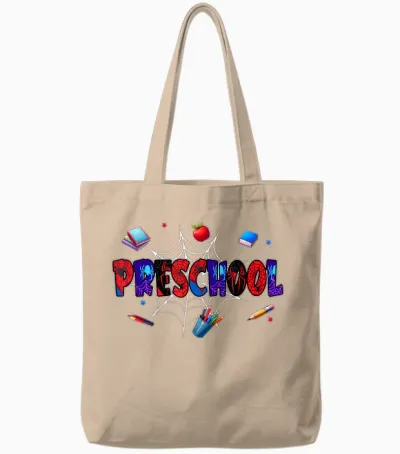 Hello Preschool Squad Spider Back to School Preschool Tote Bags - Natural
