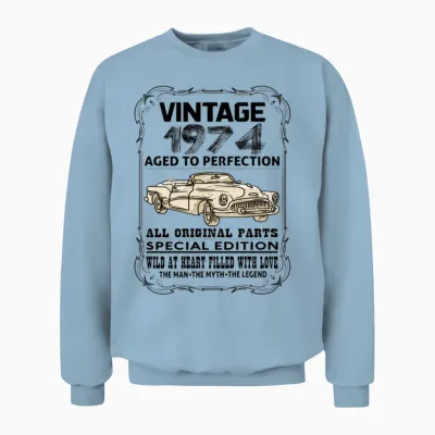 Vintage 1974-Aged to Perfection Unisex Sweatshirt - Light Blue