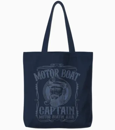 Motor Boat Captain Funny Pontoon Boating Motor Boatin Lake Tote Bags - Navy