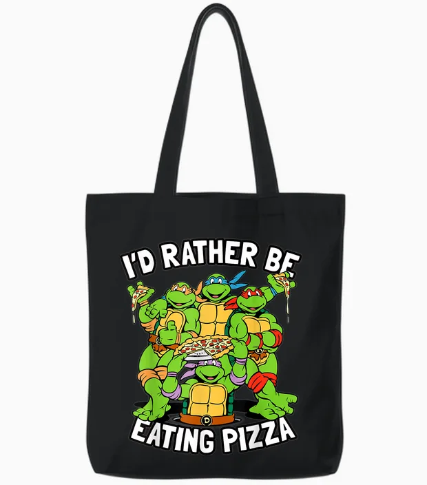 I'd Rather Be Eating Pizza Tmnt Tote Bags in Black