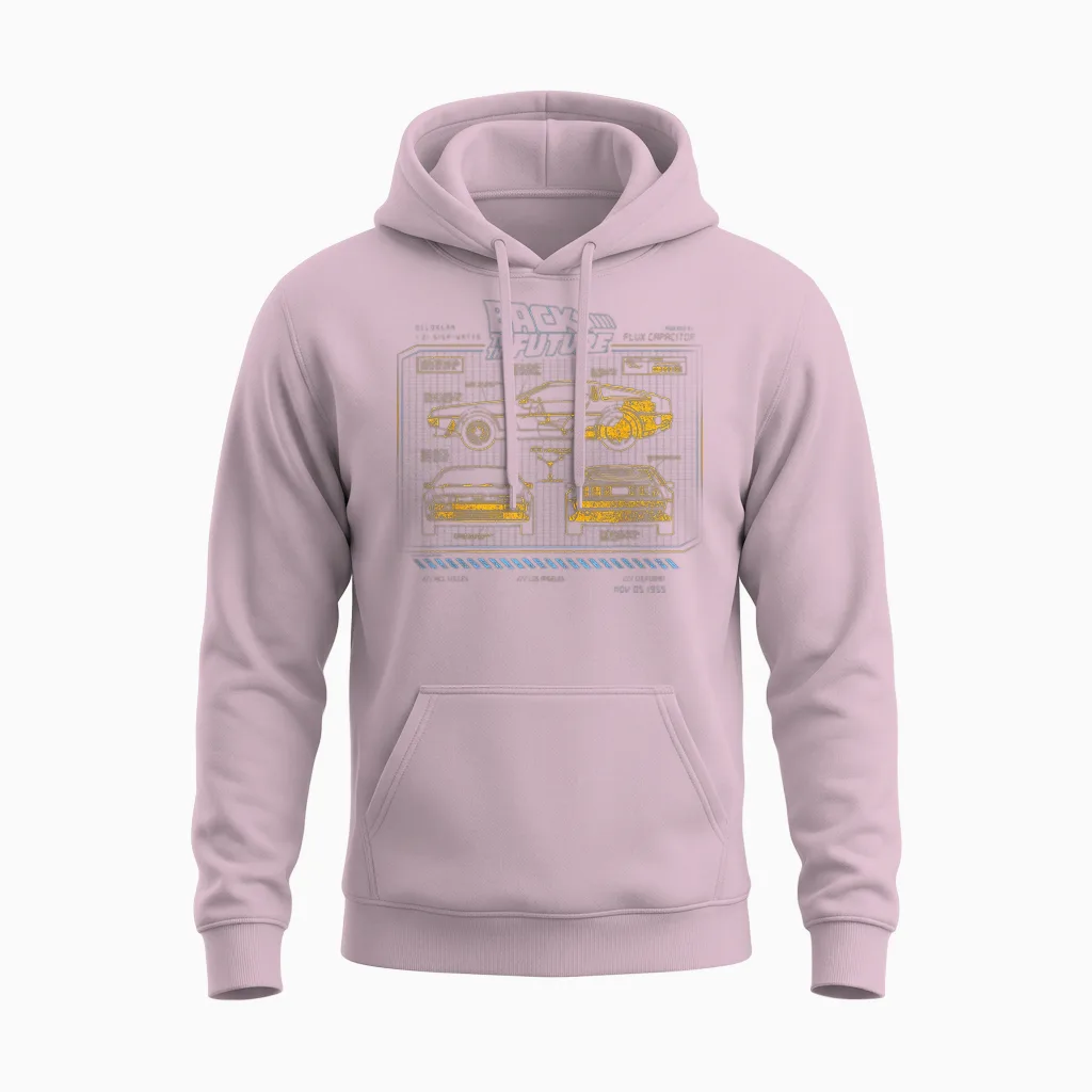 Delorean Schemes for the 35th Anniversary of Back to the Future Unisex Hoodie in Light Pink